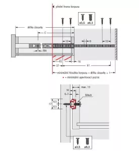 Výsuv HET KA 1730 10 kg 200-550 mm část. L+P Hettich