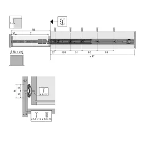 Výsuv HET KA 4532 35 kg 300-700 mm EB12,7 L+P Push Open Hettich