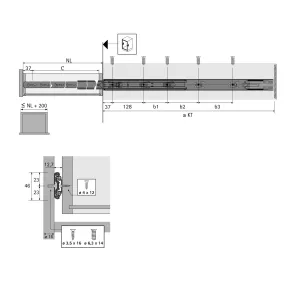 Výsuv HET KA 4532 35 kg 300-700 mm EB12,7 L+P Silent System Hettich