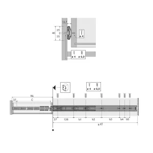 Výsuv HET KA 5632 45 kg 250-550 mm EB12,7 L+P Hettich