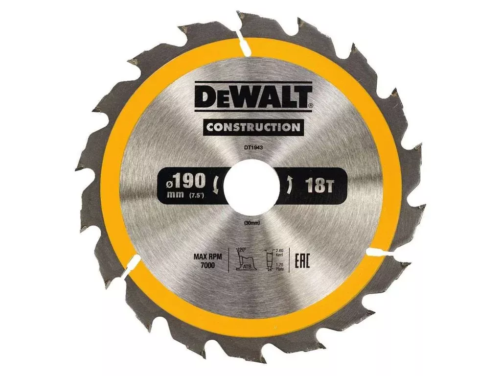 Kotouč pilový 190x30 18z DT1943 ATB 20° DEWALT