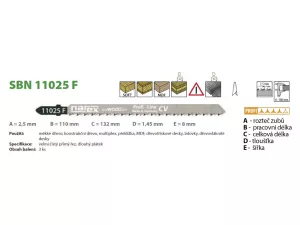 List pilový SBN 11025 F 132/1,45mm 3ks velmi čistý přímý řez Narex