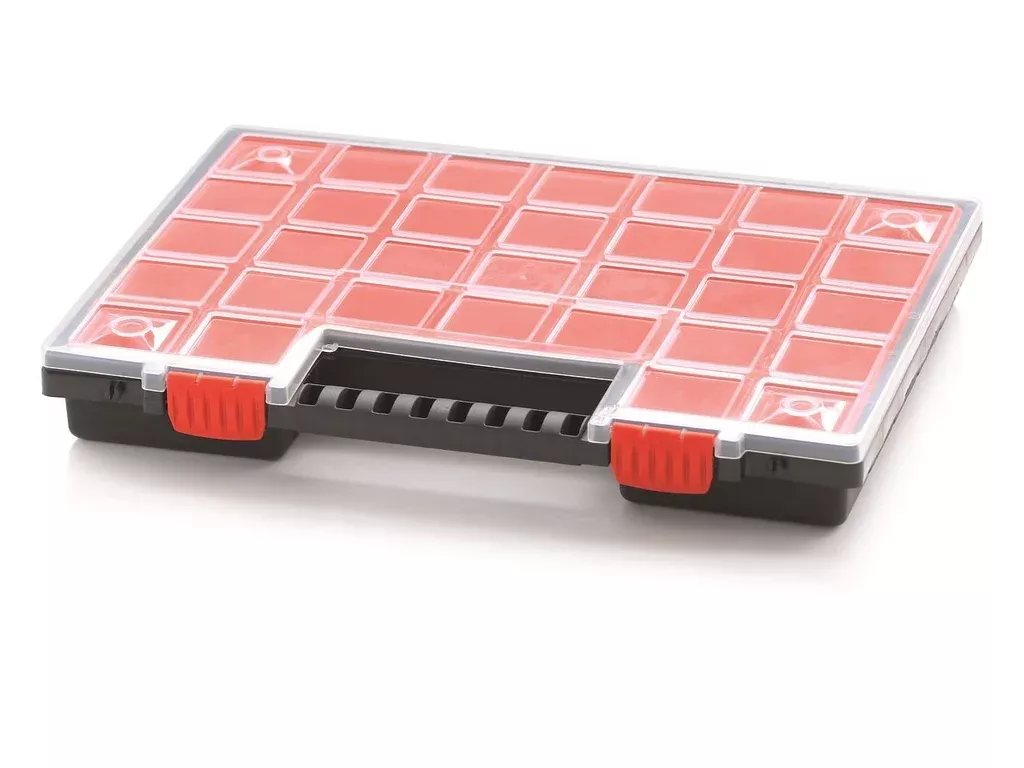 Plastový organizér 21 červených krabiček NORB 399x303x50 Prosperplast