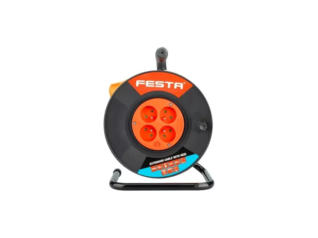 Kabel prodlužovací na bubnu FESTA 50m 4zásuvky 3x1.5mm IP20 MAX 3680W