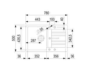 StrongSinks S3 Dřez granit Vardar 780 780x500mm s odkapem a vaničkou šedá Strong
