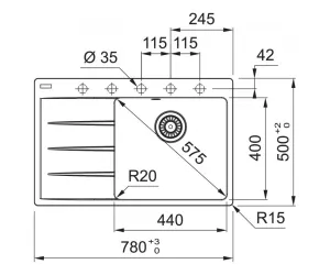 FRANKE Dřez CNG 611-78 TL/2 780x500mm černá matná Franke