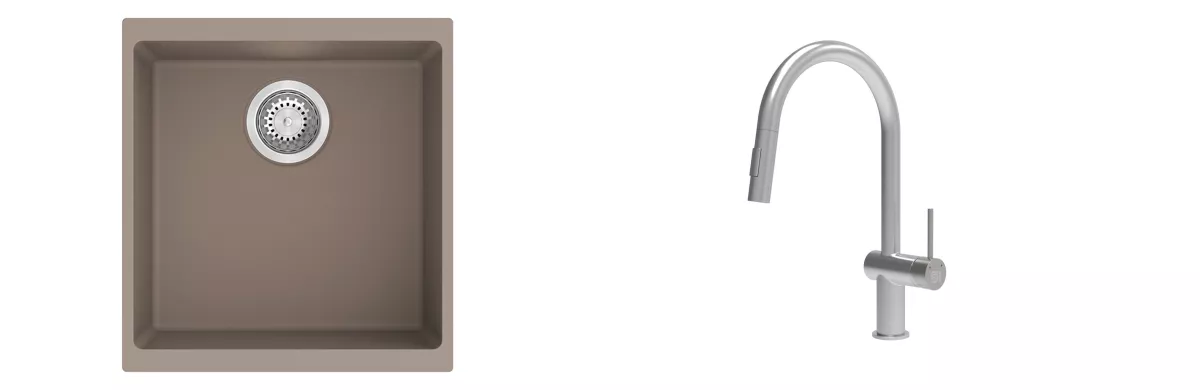K-StrongSinks S3 Set dřez Hron 430x460mm granit béžová + Baterie // - Baterie Neris celonerez Strong