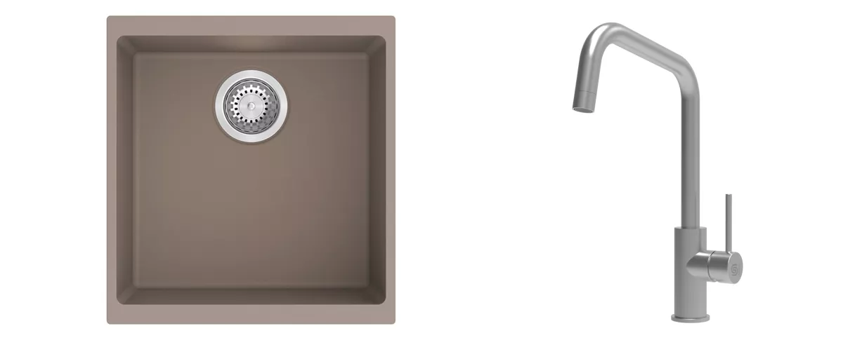 K-StrongSinks S3 Set dřez Hron 430x460mm granit béžová + Baterie // - Baterie Arda nerez Strong