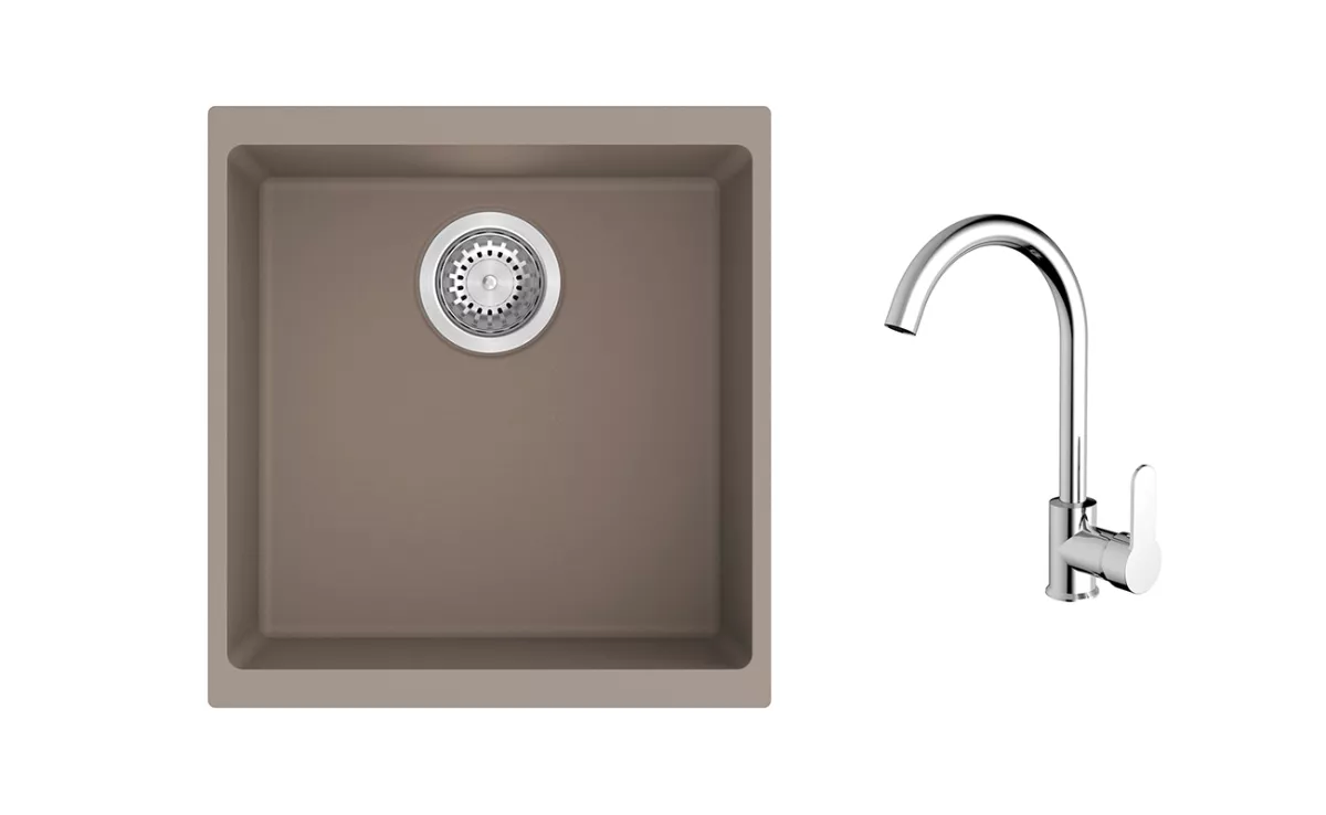 K-StrongSinks S3 Set dřez Hron 430x460mm granit béžová + Baterie // - Baterie Seina chrom Strong