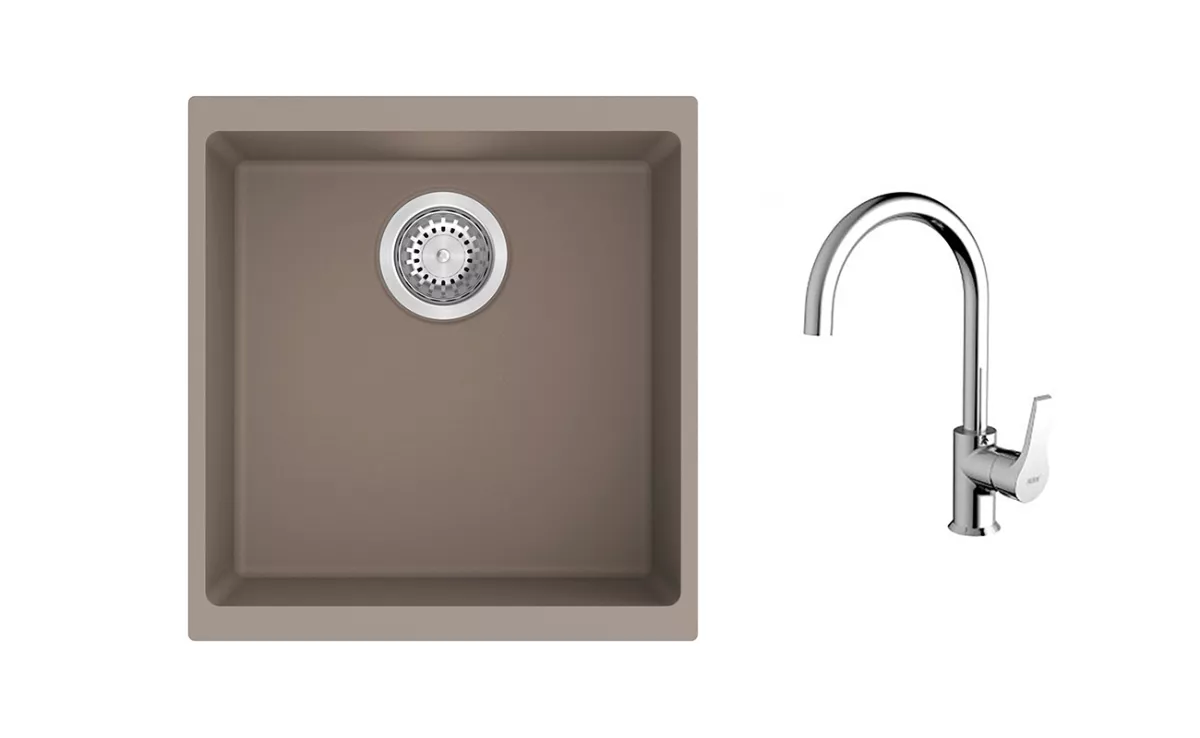 K-StrongSinks S3 Set dřez Hron 430x460mm granit béžová + Baterie // - Baterie Rhona chrom Strong