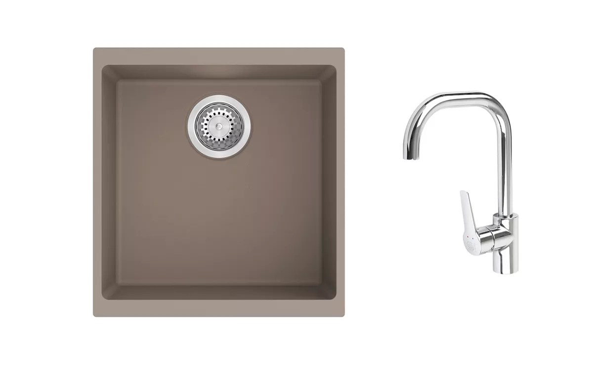 K-StrongSinks S3 Set dřez Hron 430x460mm granit béžová + Baterie // - Baterie Garonne chrom Strong