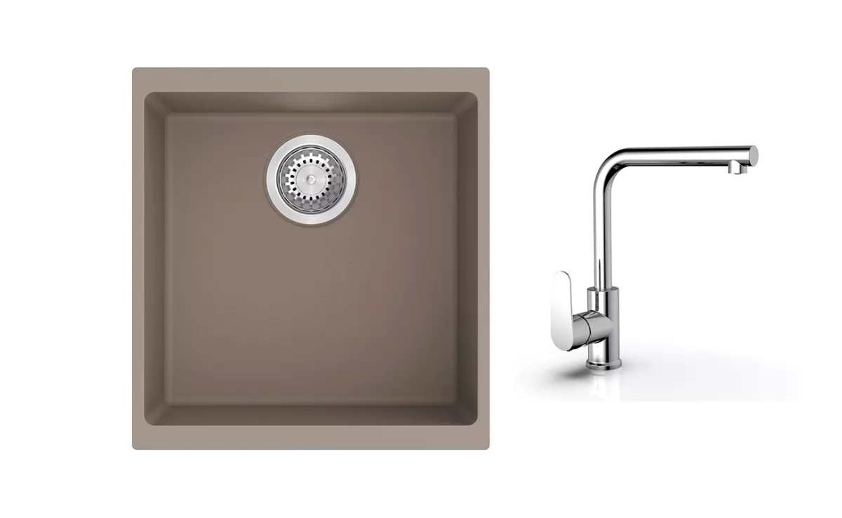 K-StrongSinks S3 Set dřez Hron 430x460mm granit béžová + Baterie // - Baterie Stréva chrom Strong