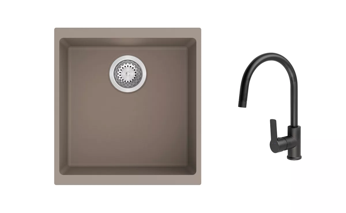K-StrongSinks S3 Set dřez Hron 430x460mm granit béžová + Baterie // - Baterie Loira černá Strong