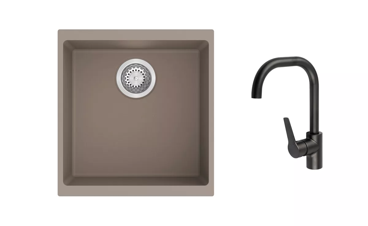 K-StrongSinks S3 Set dřez Hron 430x460mm granit béžová + Baterie // - Baterie Garonne černá Strong