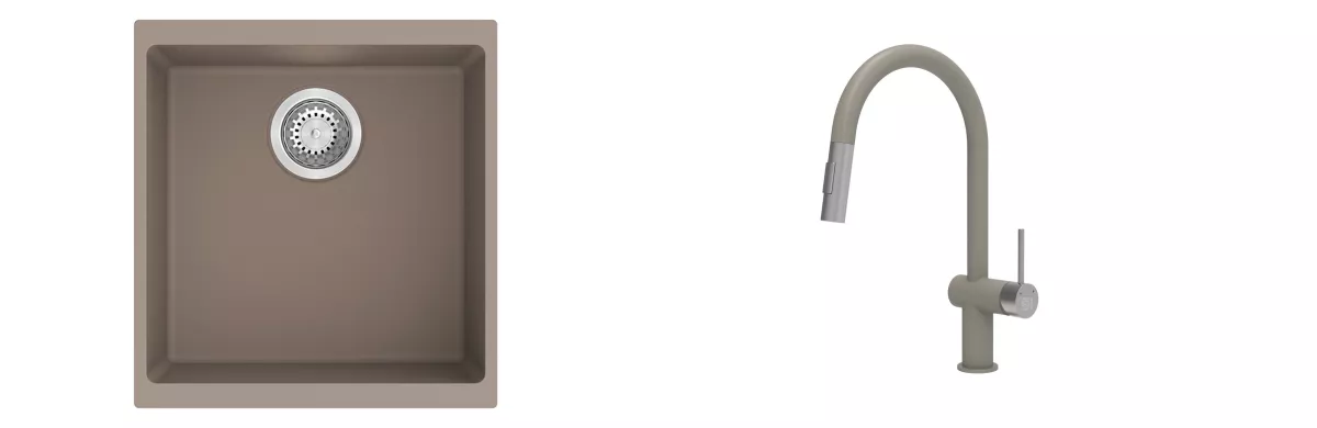 K-StrongSinks S3 Set dřez Hron 430x460mm granit béžová + Baterie // - Baterie Neris béžová Strong