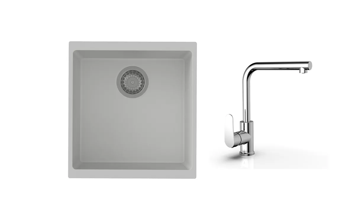 K-StrongSinks S3 Set dřez Hron 430x460mm granit bílá + Baterie // - Baterie Stréva chrom