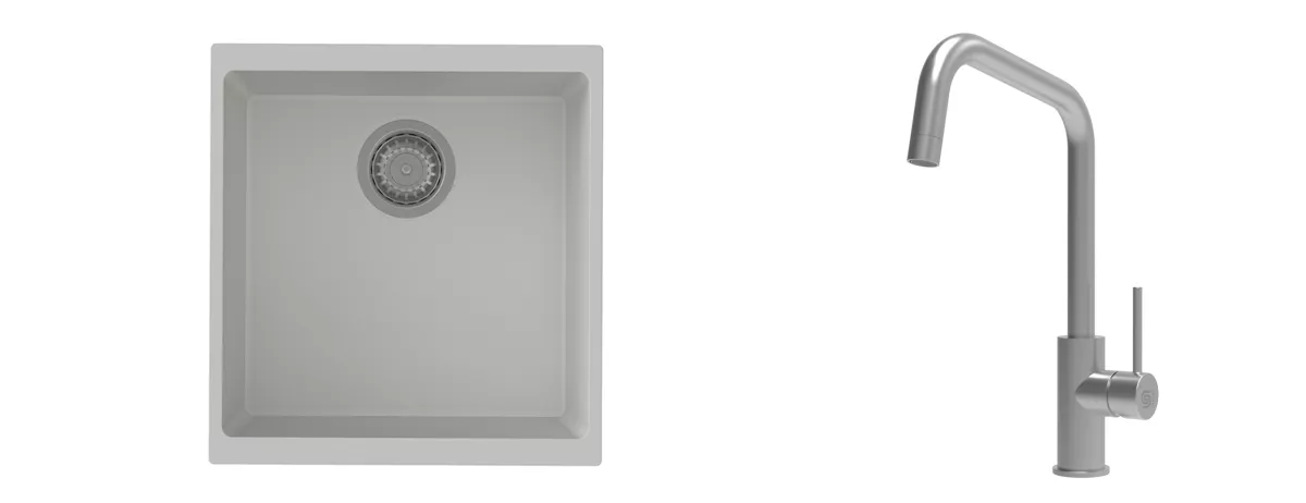K-StrongSinks S3 Set dřez Hron 430x460mm granit bílá + Baterie // - Baterie Arda nerez