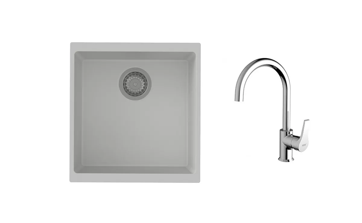 K-StrongSinks S3 Set dřez Hron 430x460mm granit bílá + Baterie // - Baterie Rhona chrom