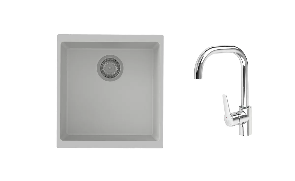 K-StrongSinks S3 Set dřez Hron 430x460mm granit bílá + Baterie // - Baterie Garonne chrom