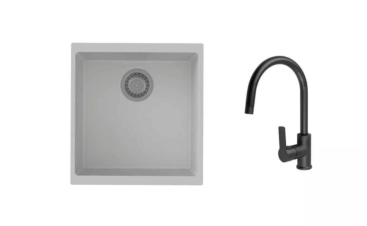 K-StrongSinks S3 Set dřez Hron 430x460mm granit bílá + Baterie // - Baterie Loira černá