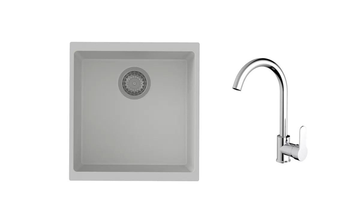 K-StrongSinks S3 Set dřez Hron 430x460mm granit bílá + Baterie // - Baterie Seina chrom