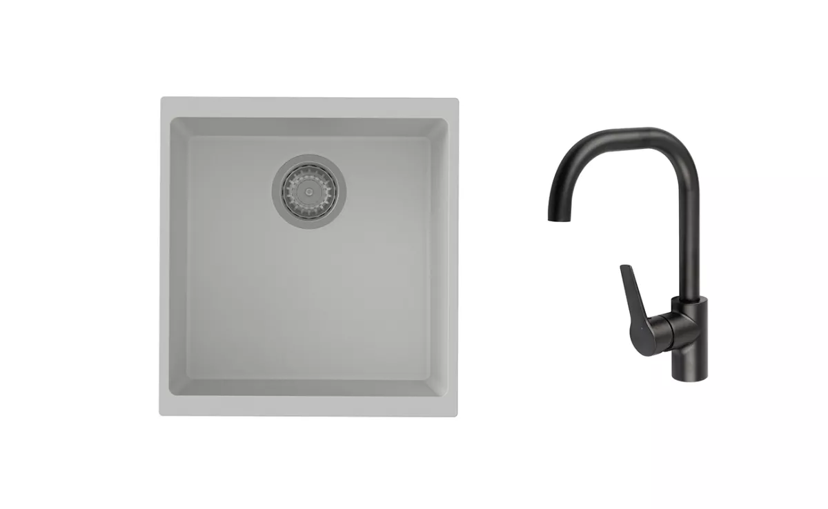 K-StrongSinks S3 Set dřez Hron 430x460mm granit bílá + Baterie // - Baterie Garonne černá