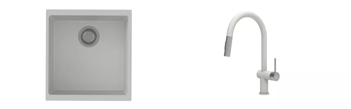 K-StrongSinks S3 Set dřez Hron 430x460mm granit bílá + Baterie // - Baterie Neris bílá Kód sortimentu 559247