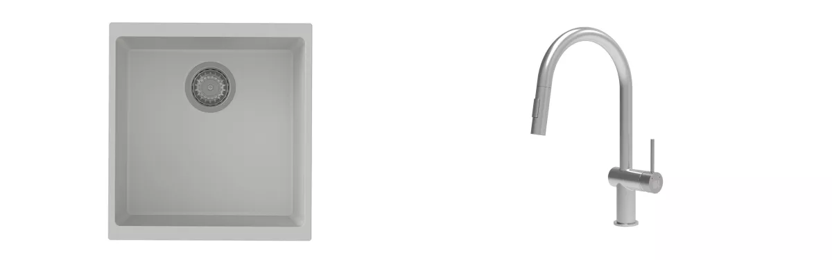 K-StrongSinks S3 Set dřez Hron 430x460mm granit bílá + Baterie // - Baterie Neris celonerez