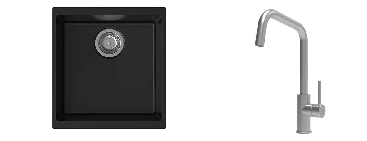 K-StrongSinks S3 Set dřez Hron 430x460mm granit černá + Baterie // - Baterie Arda nerez Strong