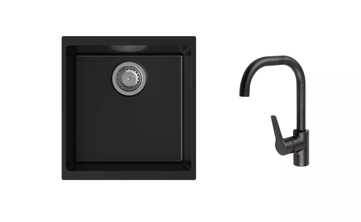 K-StrongSinks S3 Set dřez Hron 430x460mm granit černá + Baterie // - Baterie Garonne černá Strong
