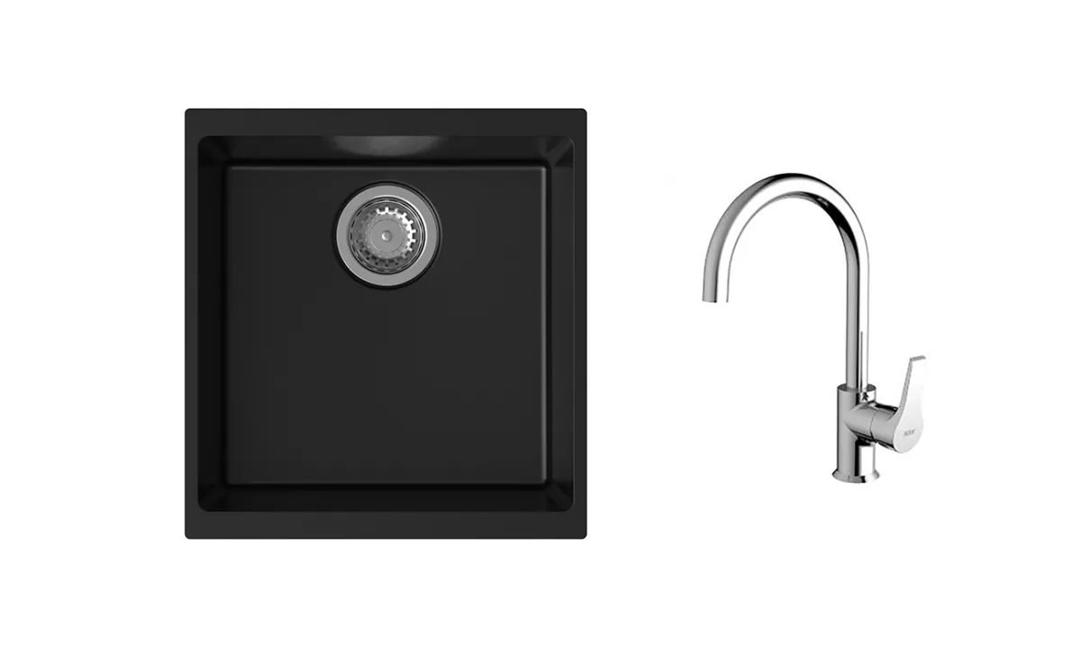K-StrongSinks S3 Set dřez Hron 430x460mm granit černá + Baterie // - Baterie Rhona chrom Strong