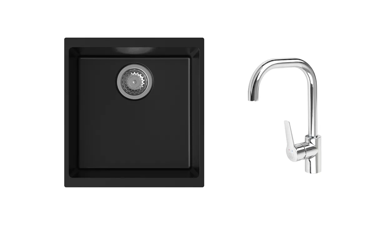 K-StrongSinks S3 Set dřez Hron 430x460mm granit černá + Baterie // - Baterie Garonne chrom Strong