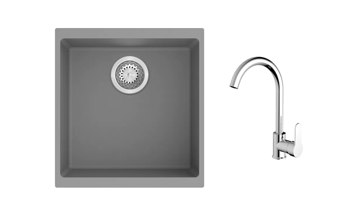 K-StrongSinks S3 Set dřez Hron 430x460mm granit šedá + Baterie // - Baterie Seina chrom Strong
