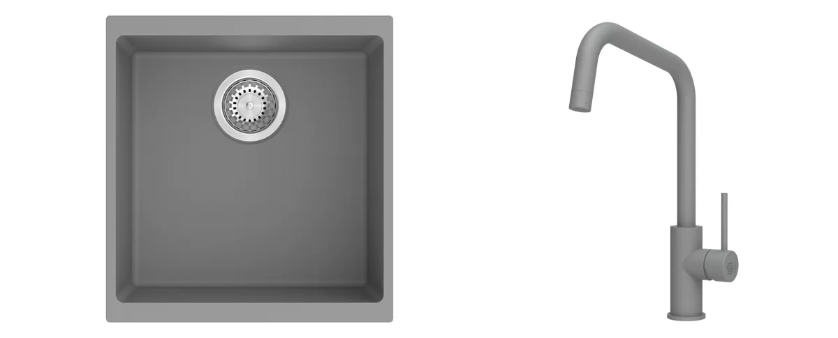 K-StrongSinks S3 Set dřez Hron 430x460mm granit šedá + Baterie // - Baterie Arda šedá Strong