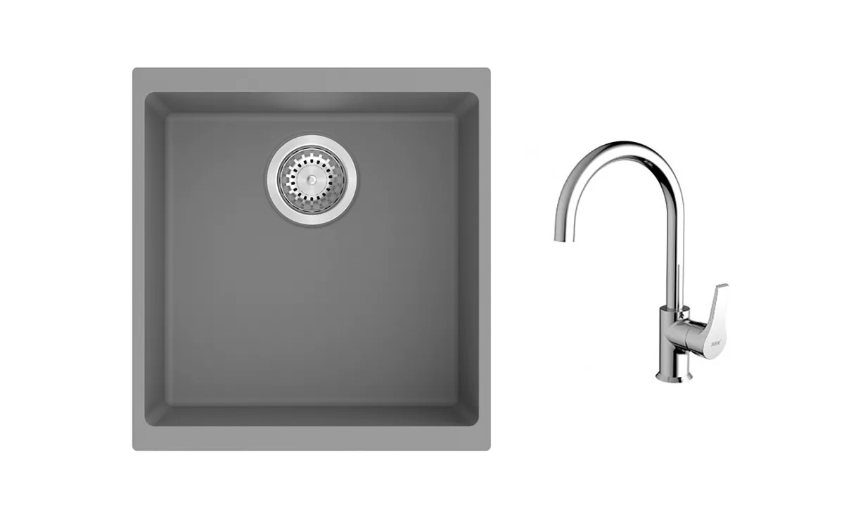 K-StrongSinks S3 Set dřez Hron 430x460mm granit šedá + Baterie // - Baterie Rhona chrom Strong
