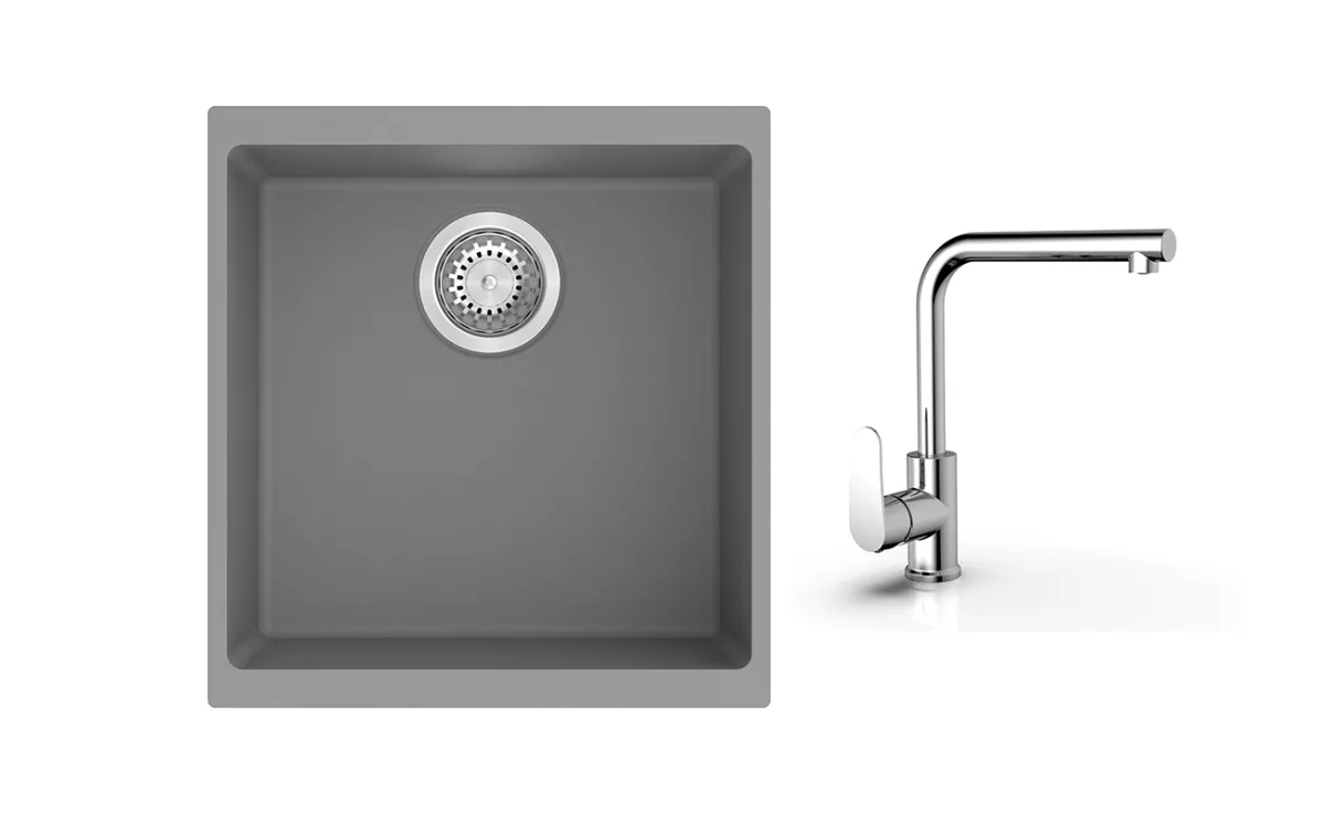 K-StrongSinks S3 Set dřez Hron 430x460mm granit šedá + Baterie // - Baterie Stréva chrom Strong