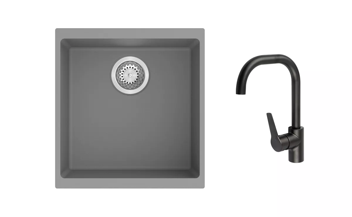 K-StrongSinks S3 Set dřez Hron 430x460mm granit šedá + Baterie // - Baterie Garonne černá Strong