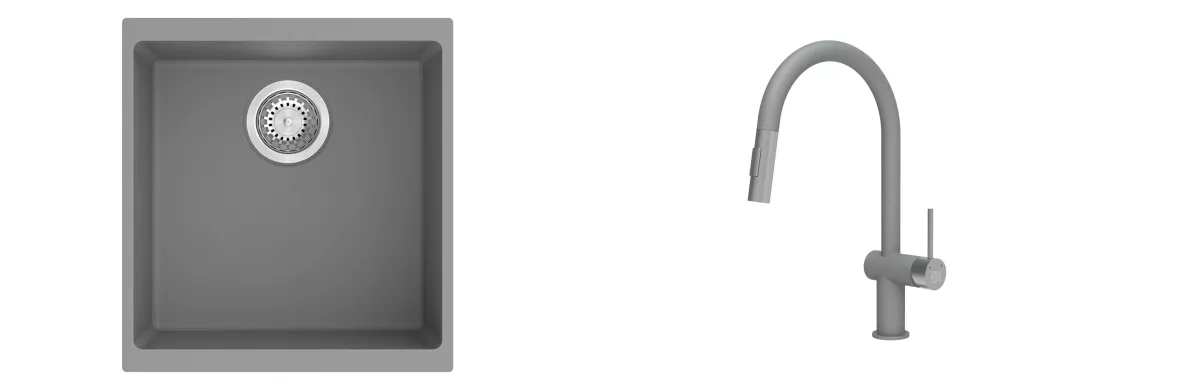 K-StrongSinks S3 Set dřez Hron 430x460mm granit šedá + Baterie // - Baterie Neris šedá Strong