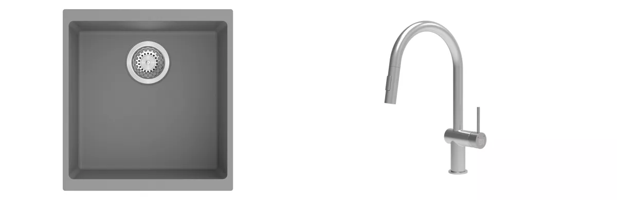 K-StrongSinks S3 Set dřez Hron 430x460mm granit šedá + Baterie // - Baterie Neris celonerez Strong