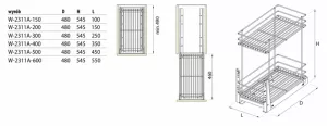Výsuvný drátěný koš S dolní montáž stribrny 150 - 600 2 košíky // Nomet