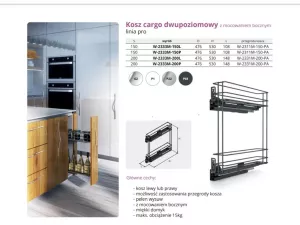 Výsuvný drátěný koš boční PRO 200 mm Pravý bílá,chrom,stříbrná,šedá // Nomet